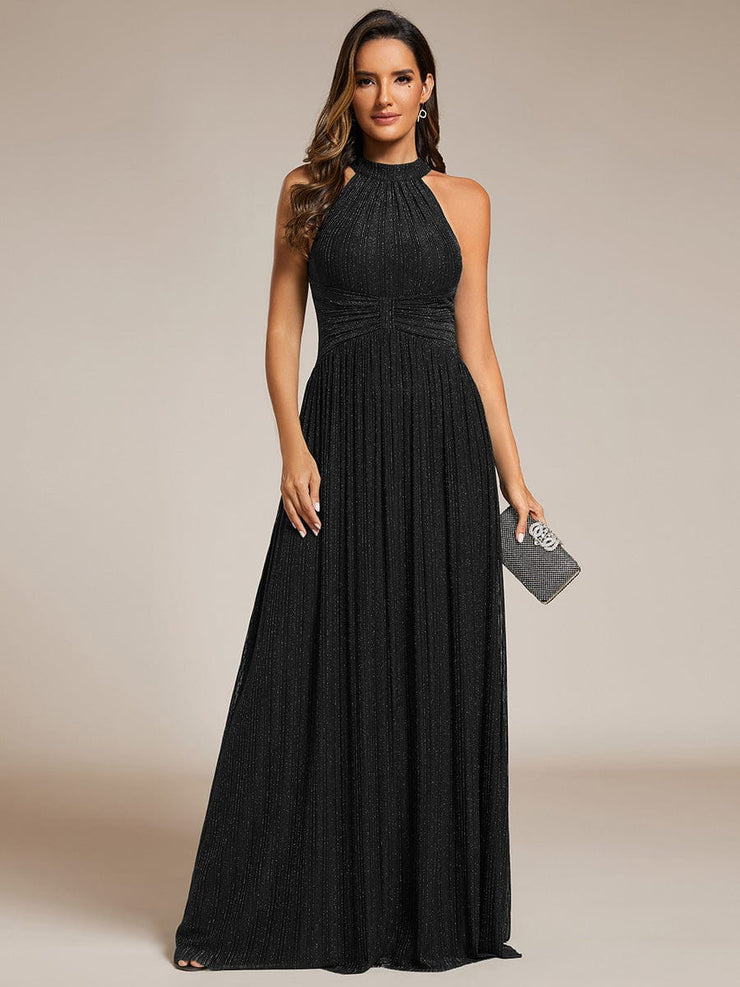 Sparkle Halter Neck Formal Evening Dress with A-line Silhouette