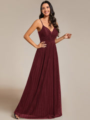 Glittering Pleated Spaghetti Straps Evening Dress with Empire Waist