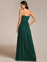 Glittering Pleated Spaghetti Straps Evening Dress with Empire Waist