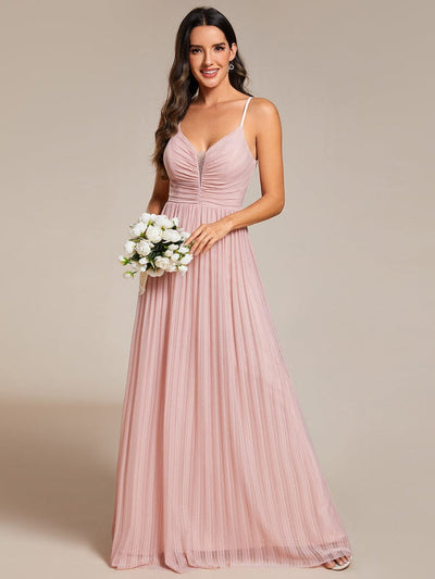 Glittering Pleated Spaghetti Straps Evening Dress with Empire Waist