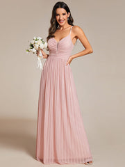 Glittering Pleated Spaghetti Straps Evening Dress with Empire Waist