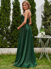 High Slit Cowl Neck Sequin Sleeveless Evening Dress