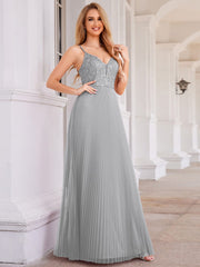 Sequined V-Neck Sleeveless Backless High-Waist Tulle Evening Dress