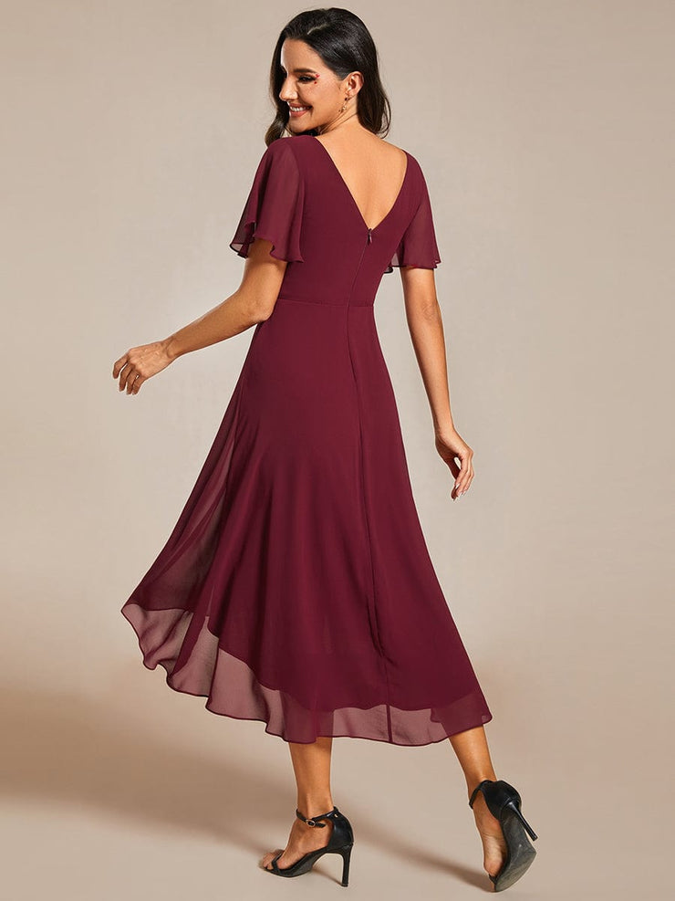 Custom Size Chic V Neck High-Low Wedding Guest Dress