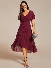 Custom Size Chic V Neck High-Low Wedding Guest Dress