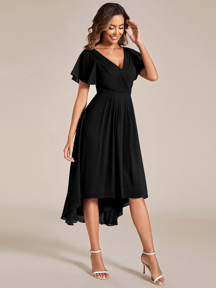 Custom Size Chic V Neck High-Low Wedding Guest Dress