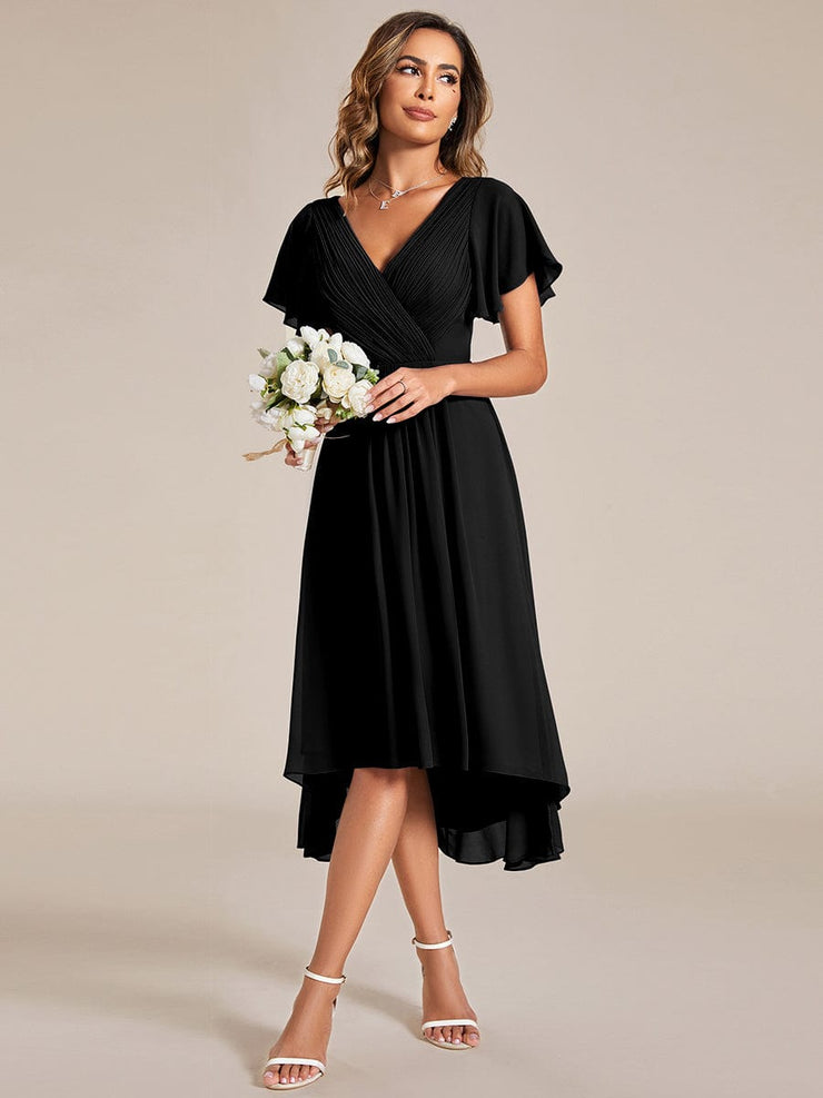 Custom Size Chic V Neck High-Low Wedding Guest Dress