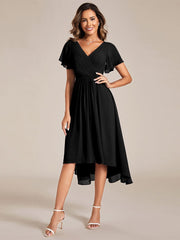 Custom Size Chic V Neck High-Low Wedding Guest Dress