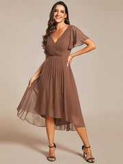 Custom Size Chic V Neck High-Low Wedding Guest Dress