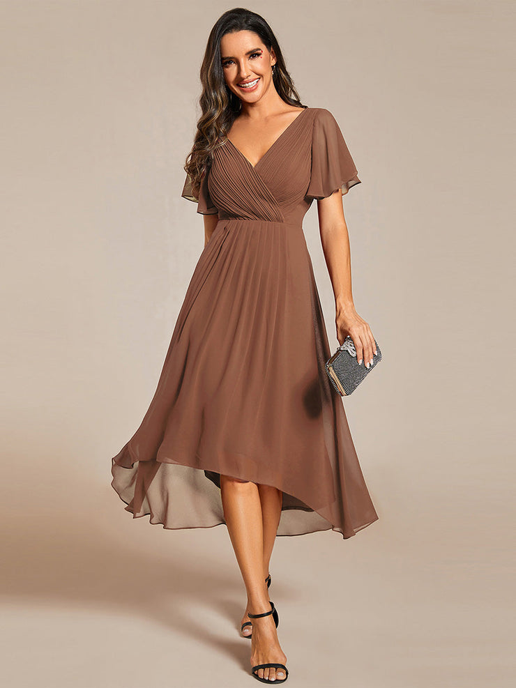 Custom Size Chic V Neck High-Low Wedding Guest Dress