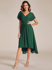 Custom Size Chic V Neck High-Low Wedding Guest Dress