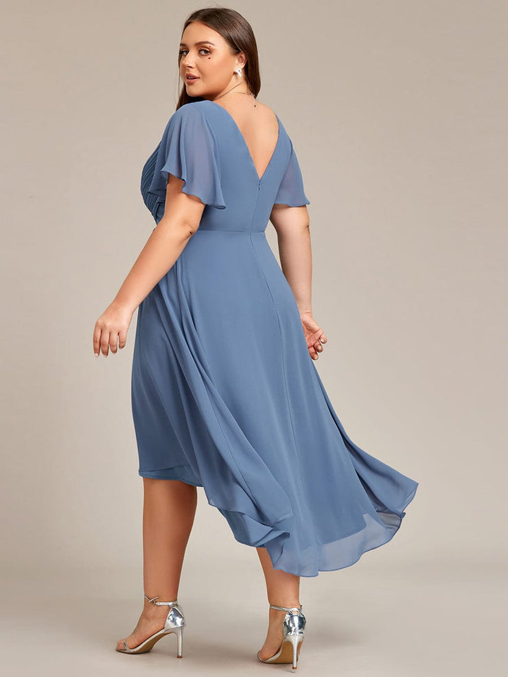 Custom Size Chic V Neck High-Low Wedding Guest Dress