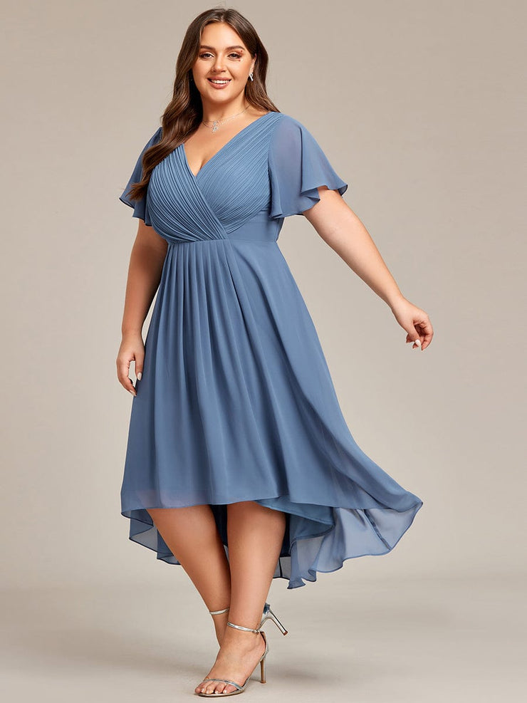 Custom Size Chic V Neck High-Low Wedding Guest Dress