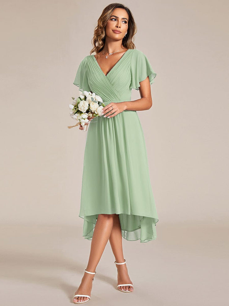 Custom Size Chic V Neck High-Low Wedding Guest Dress