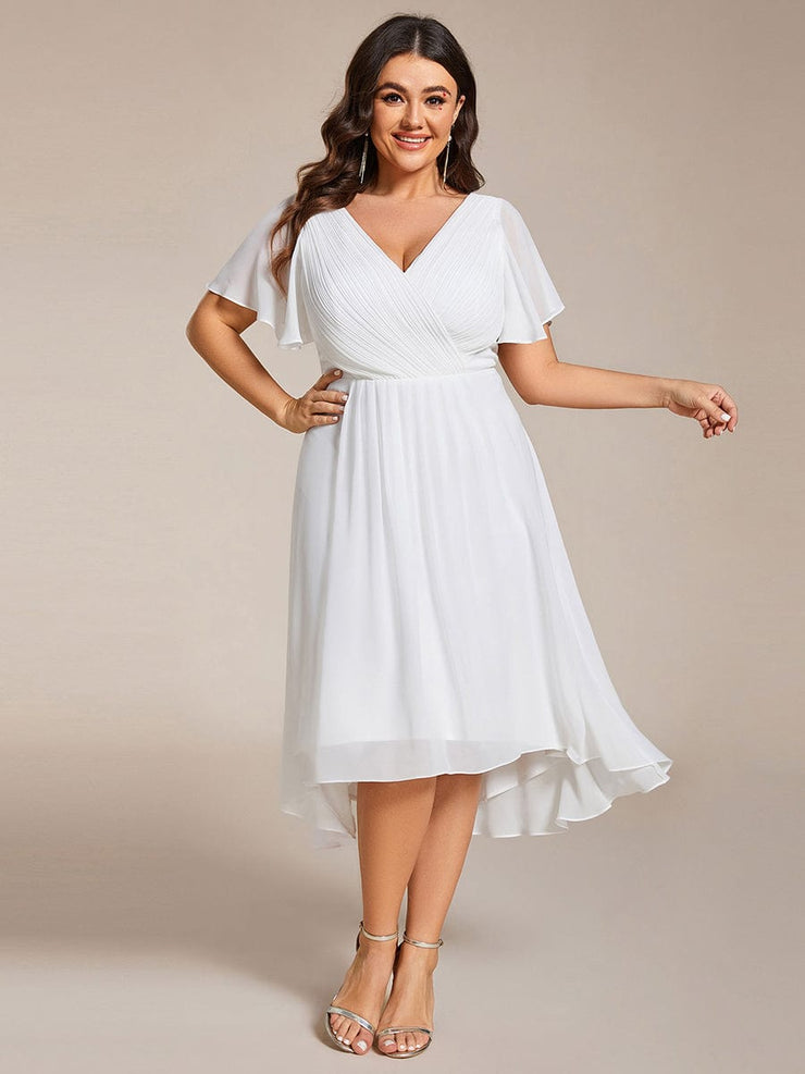 Custom Size Chic V Neck High-Low Wedding Guest Dress