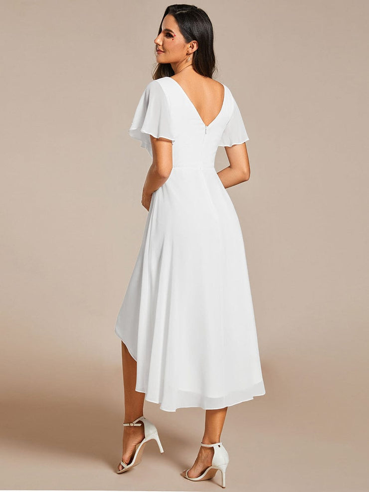 Custom Size Chic V Neck High-Low Wedding Guest Dress