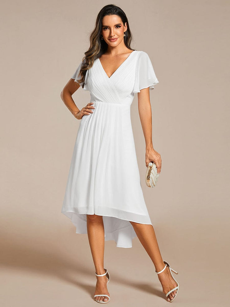 Custom Size Chic V Neck High-Low Wedding Guest Dress