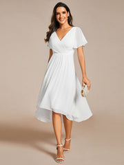 Custom Size Chic V Neck High-Low Wedding Guest Dress