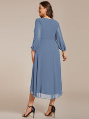 Custom Size Elegant Long Sleeve V-Neck High Low Chiffon Wedding Guest Dress