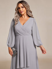 Custom Size Elegant Long Sleeve V-Neck High Low Chiffon Wedding Guest Dress