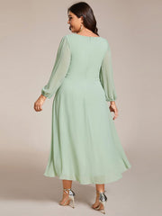 Custom Size Elegant Long Sleeve V-Neck High Low Chiffon Wedding Guest Dress