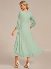 Custom Size Elegant Long Sleeve V-Neck High Low Chiffon Wedding Guest Dress