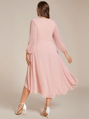 Custom Size Elegant Long Sleeve V-Neck High Low Chiffon Wedding Guest Dress