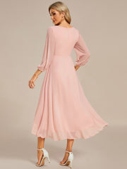 Custom Size Elegant Long Sleeve V-Neck High Low Chiffon Wedding Guest Dress