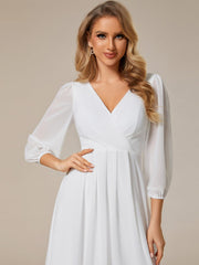 Custom Size Elegant Long Sleeve V-Neck High Low Chiffon Wedding Guest Dress