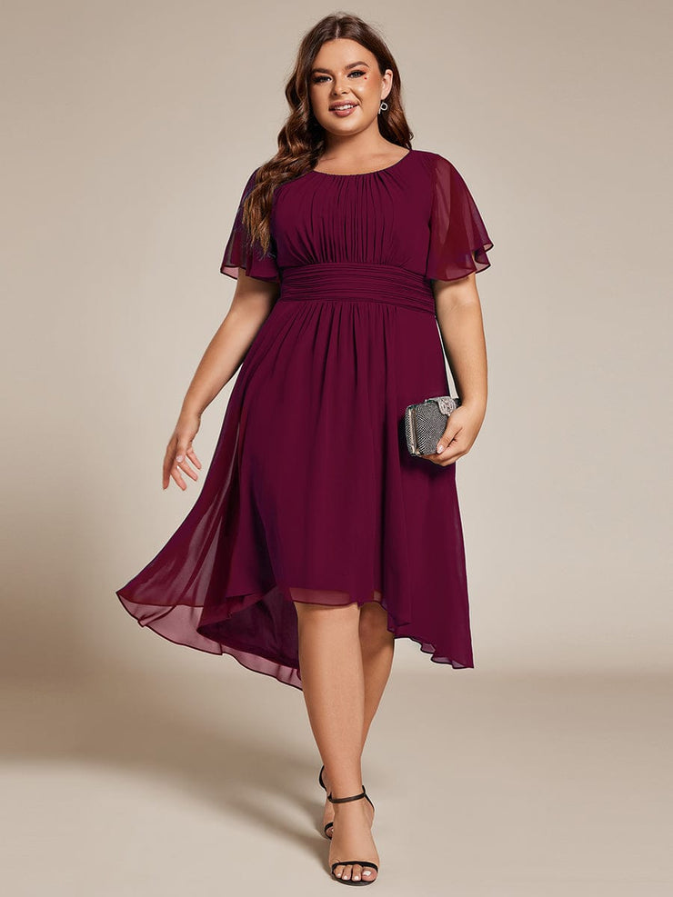 Plus Size Chiffon Round Neckline A-Line Midi Wedding Guest Dress