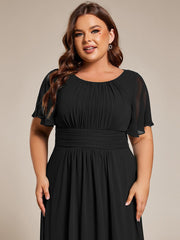 Plus Size Chiffon Round Neckline A-Line Midi Wedding Guest Dress