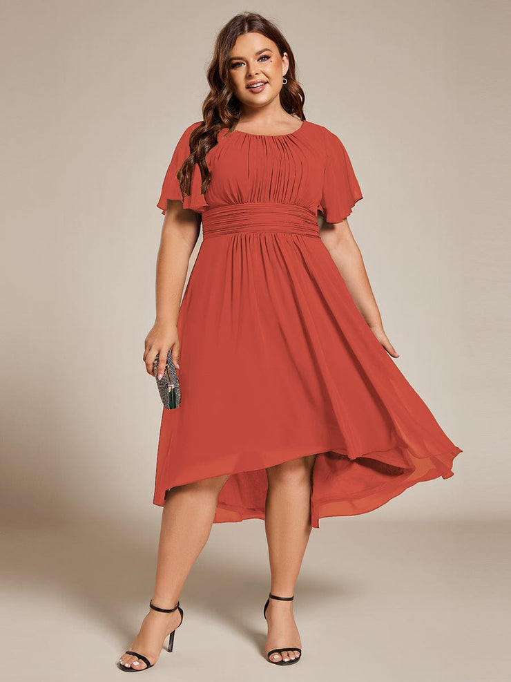 Plus Size Chiffon Round Neckline A-Line Midi Wedding Guest Dress