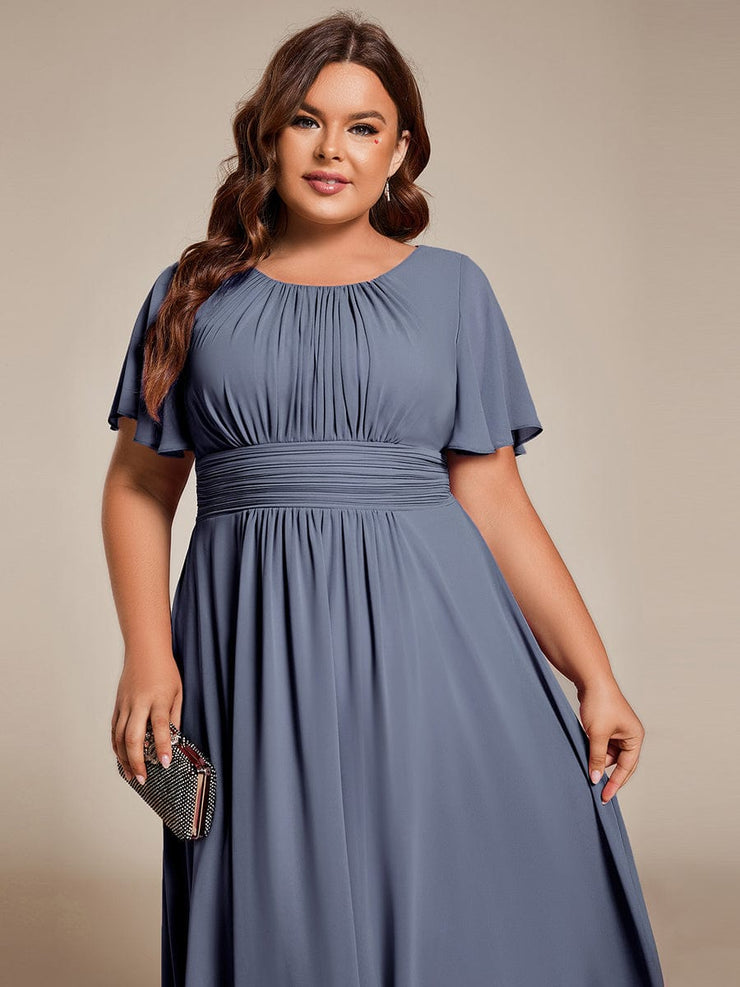 Plus Size Chiffon Round Neckline A-Line Midi Wedding Guest Dress