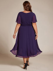 Plus Size Chiffon Round Neckline A-Line Midi Wedding Guest Dress