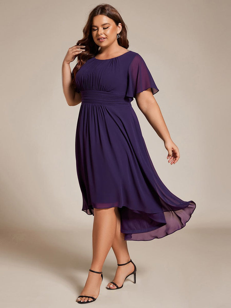 Plus Size Chiffon Round Neckline A-Line Midi Wedding Guest Dress