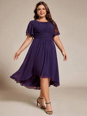 Plus Size Chiffon Round Neckline A-Line Midi Wedding Guest Dress