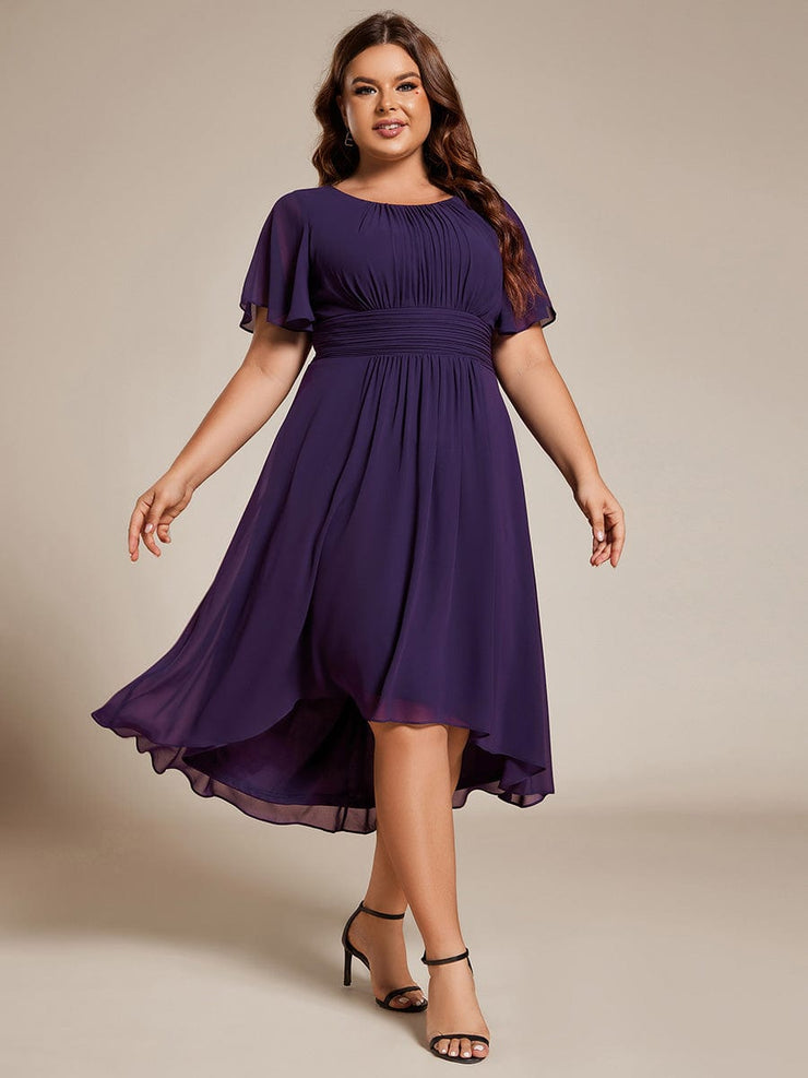 Plus Size Chiffon Round Neckline A-Line Midi Wedding Guest Dress