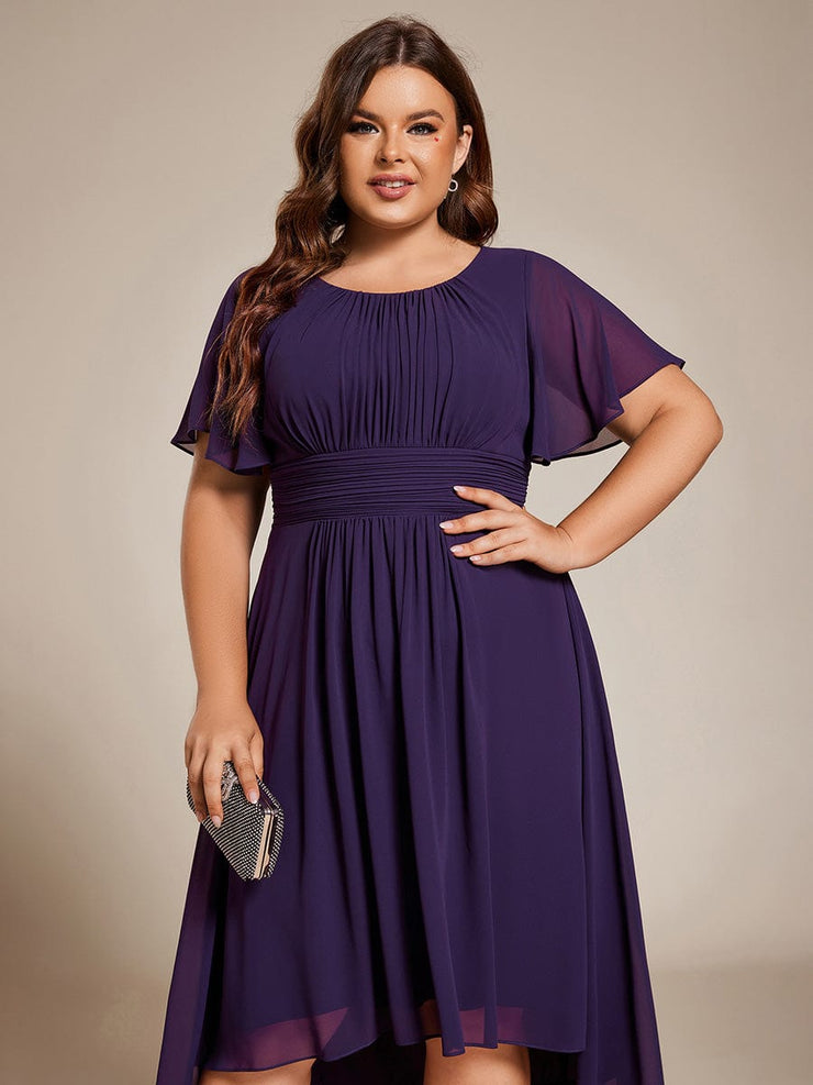 Plus Size Chiffon Round Neckline A-Line Midi Wedding Guest Dress