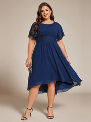 Plus Size Chiffon Round Neckline A-Line Midi Wedding Guest Dress