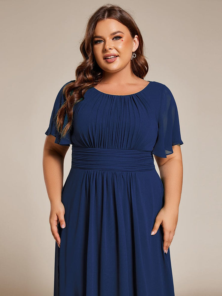 Plus Size Chiffon Round Neckline A-Line Midi Wedding Guest Dress