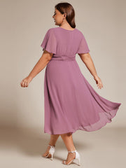 Plus Size Chiffon Round Neckline A-Line Midi Wedding Guest Dress