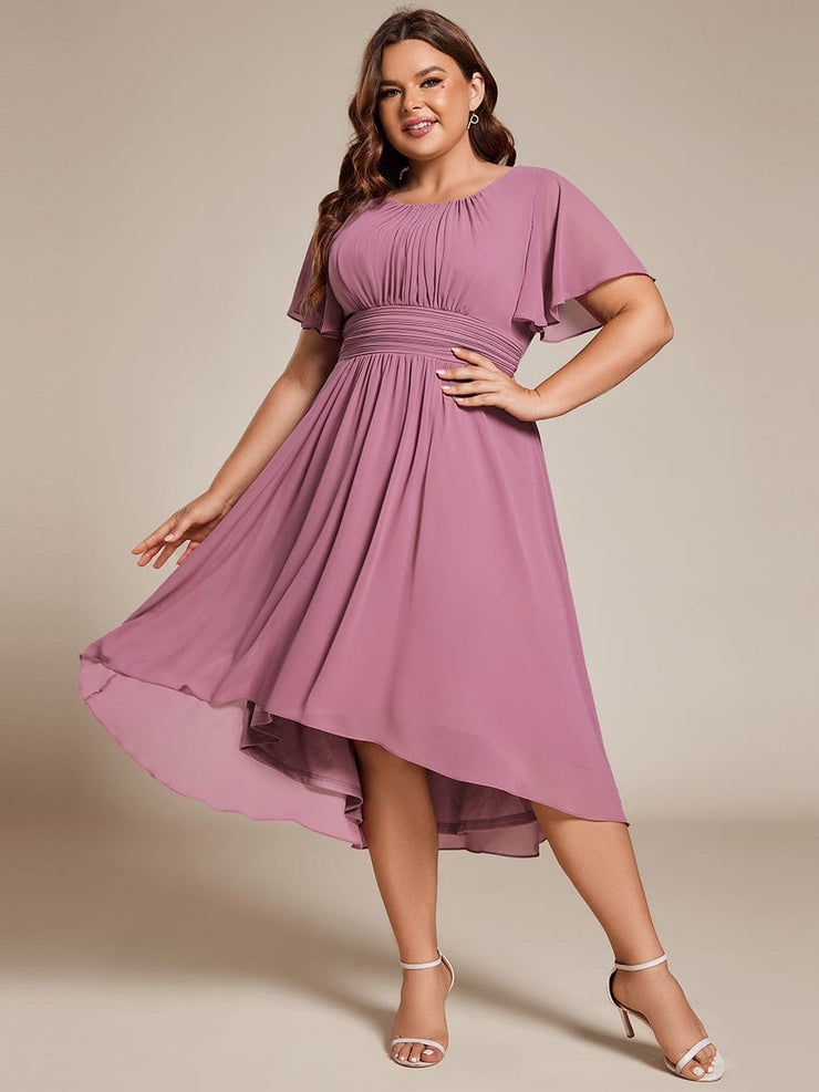 Plus Size Chiffon Round Neckline A-Line Midi Wedding Guest Dress