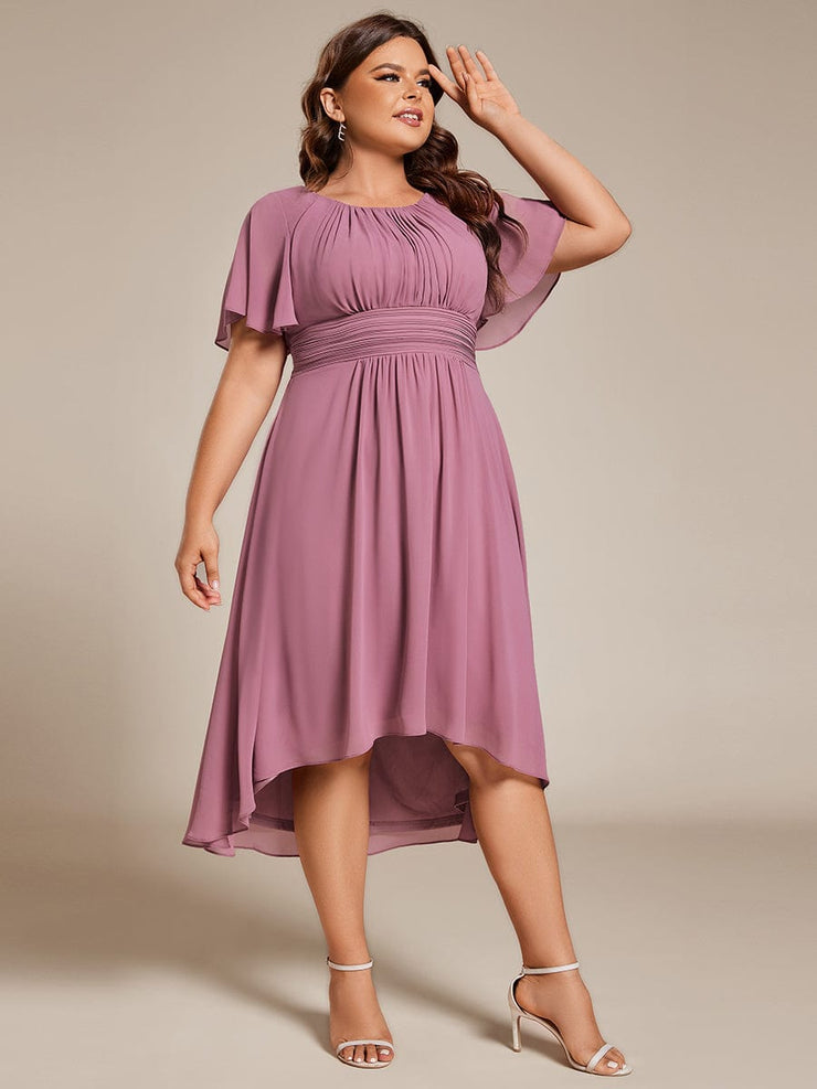 Plus Size Chiffon Round Neckline A-Line Midi Wedding Guest Dress