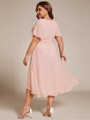 Plus Size Chiffon Round Neckline A-Line Midi Wedding Guest Dress