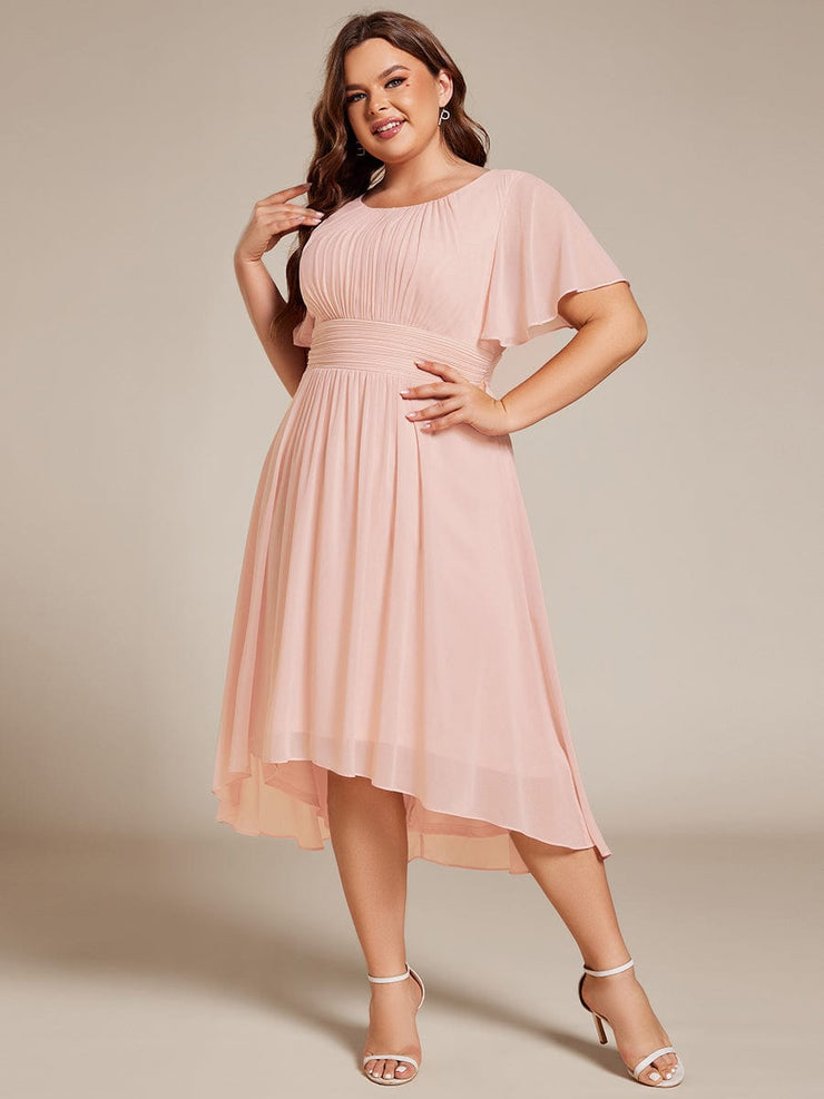 Plus Size Chiffon Round Neckline A-Line Midi Wedding Guest Dress