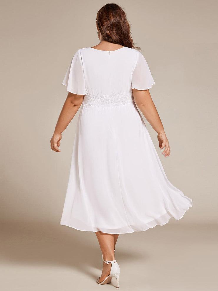 Plus Size Chiffon Round Neckline A-Line Midi Wedding Guest Dress