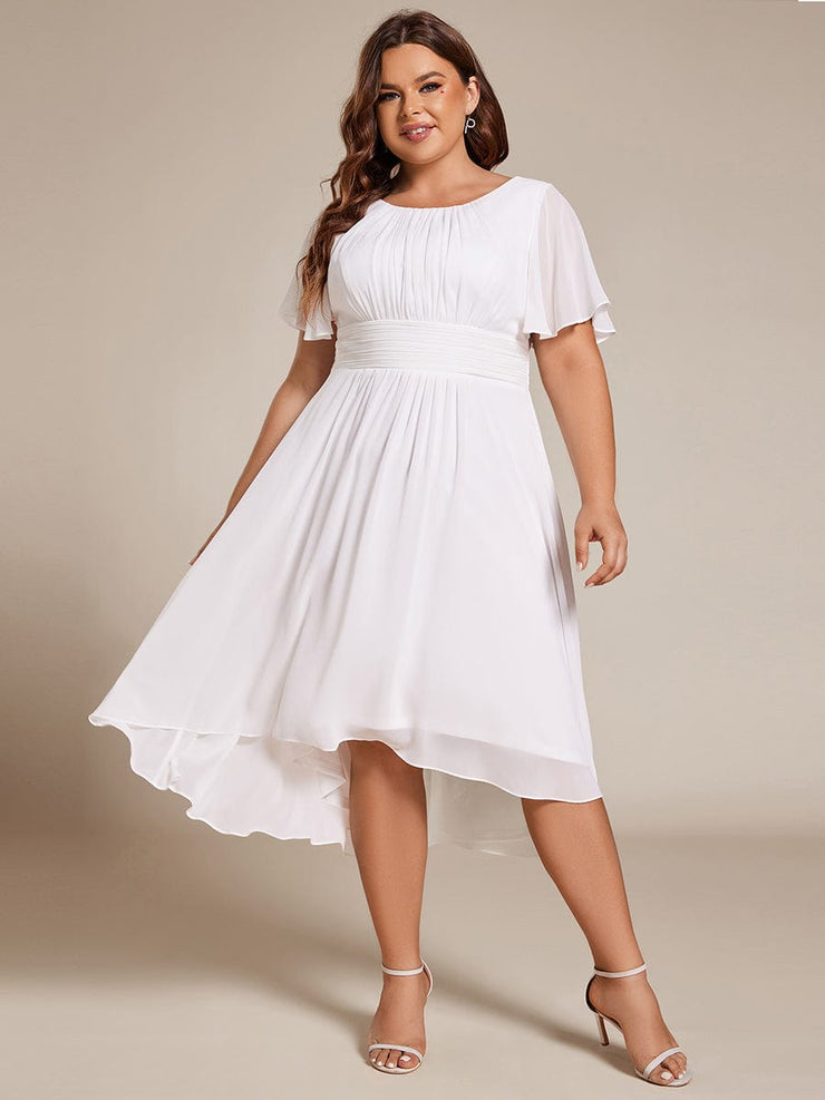 Plus Size Chiffon Round Neckline A-Line Midi Wedding Guest Dress