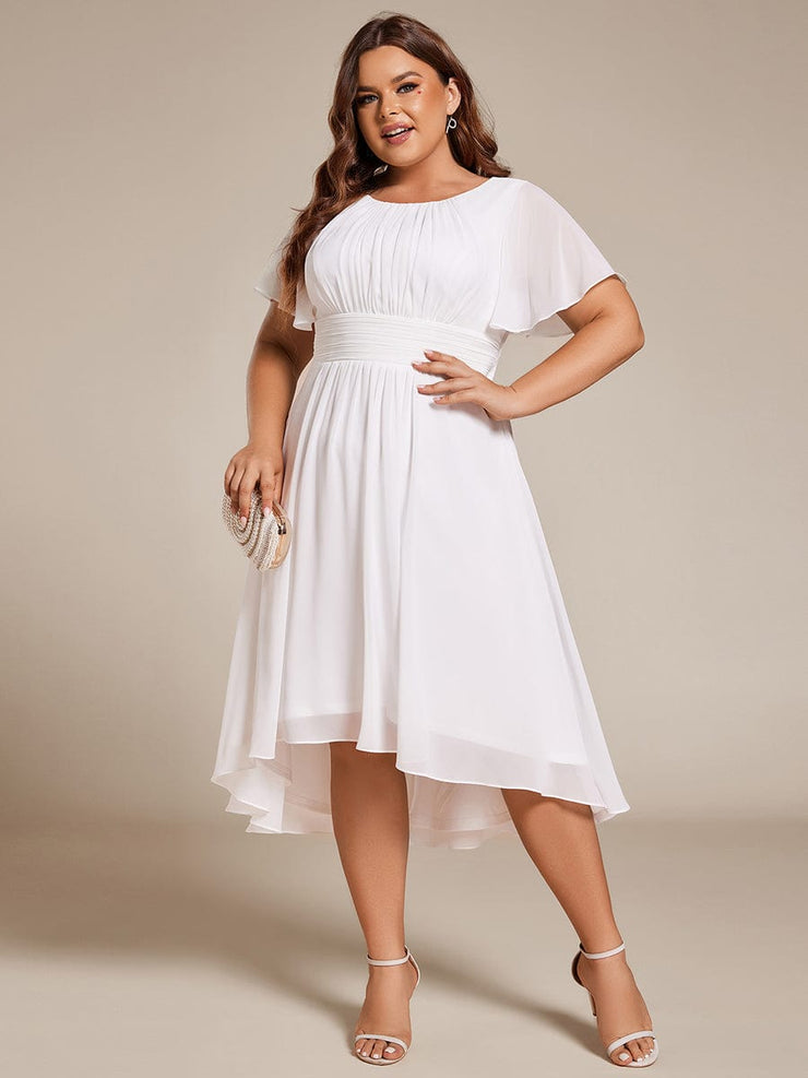 Plus Size Chiffon Round Neckline A-Line Midi Wedding Guest Dress