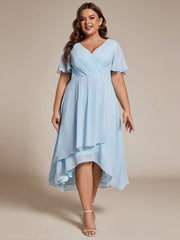 Custom Size Chiffon Elegance Short Sleeve High-Low Wedding Guest Dress