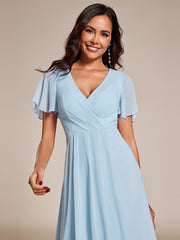 Custom Size Chiffon Elegance Short Sleeve High-Low Wedding Guest Dress